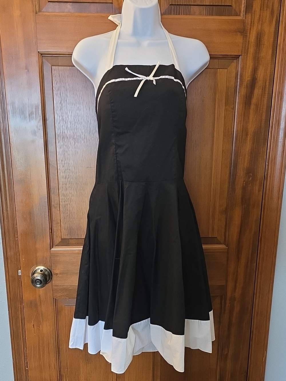 Black and White Halter Swing Dress - XL